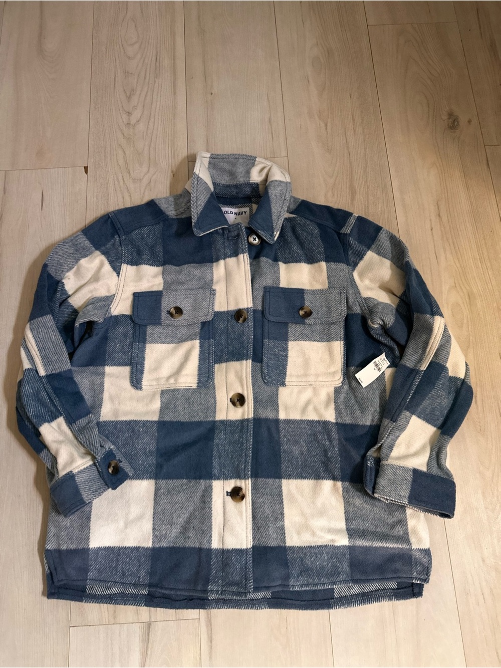 Old Navy Blue & Cream Plaid Shirt Jacket Size Medium 0490